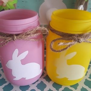 Spring Easter Bunny Mason Jars Candlelight